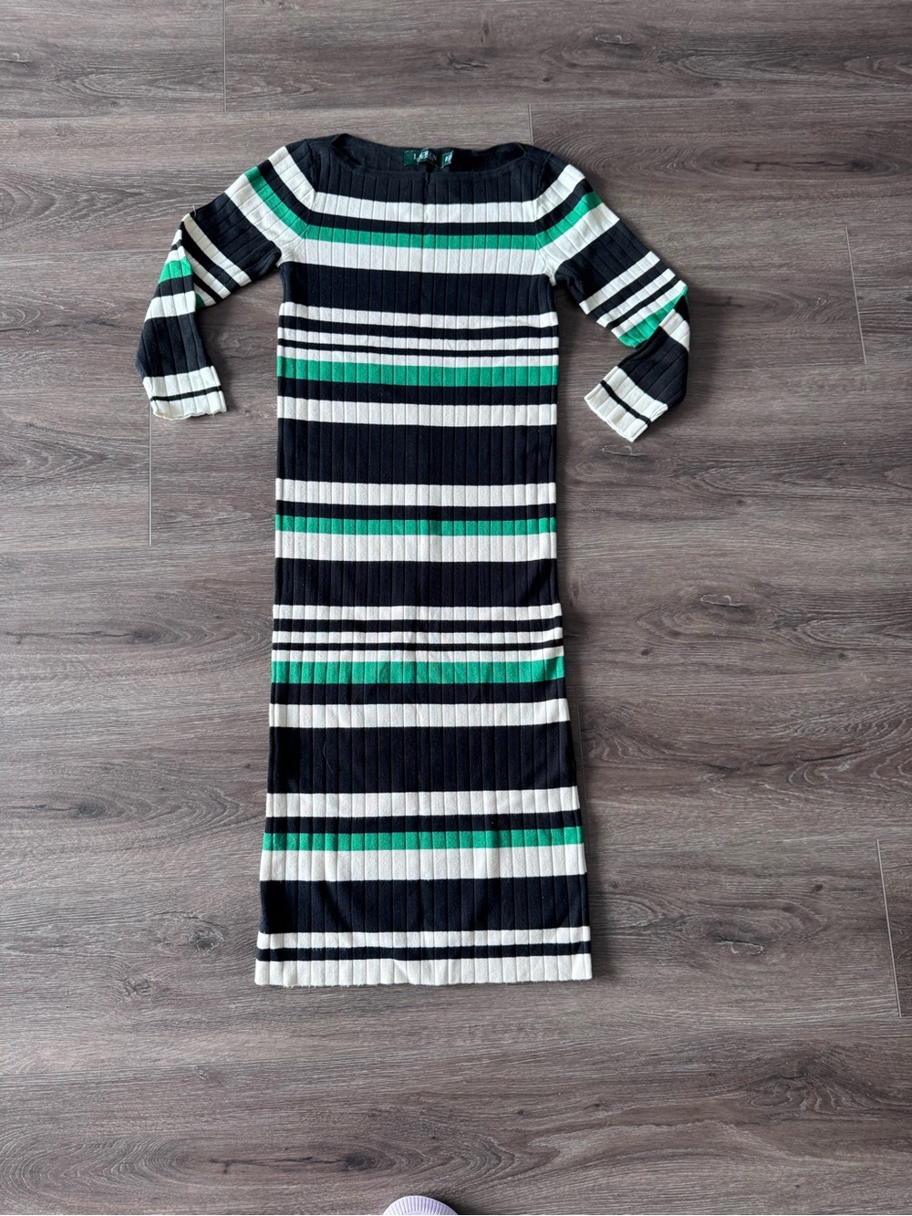 Lauren Ralph Lauren Black, White & Green Striped Midi Dress